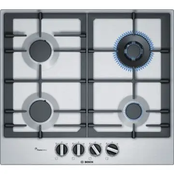 Bosch Serie 6 PCH6A5B90 piano cottura Nero, Acciaio inossidabile Da incasso Gas 4 Fornello(i) , 106551