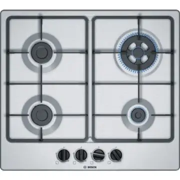 Bosch Serie 4 PGH6B5B60 piano cottura Nero, Acciaio inossidabile Da incasso Gas 4 Fornello(i) , 106235