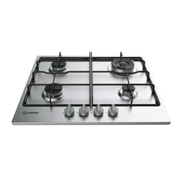 Indesit THP 642 IX/I piano cottura Nero, Acciaio inossidabile Da incasso Gas 4 Fornello(i) , 110016