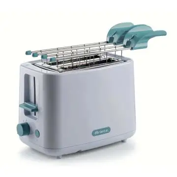 Ariete 157 Tostapane Breakfast, 760W, Capacità 2 fette di pane, Pinze in acciaio inox, 7 livelli di doratura, Pulsante stop, Tocco freddo, White , 146708