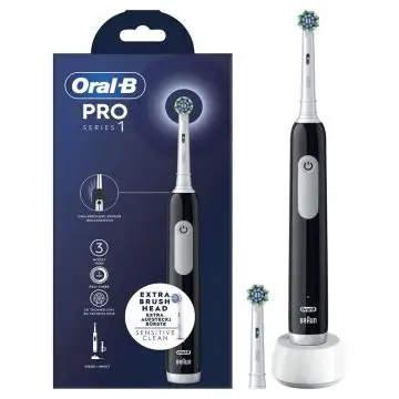 Oral-B Spazzolino Elettrico Ricaricabile Series 1 Nero con 2 Testine di Ricambio, 1 Spazzolino , 148380