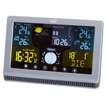 Trevi Stazione meteo con grande display a colori LCD, comandi touch, radiocontrollato 12/24, barometro hPa e termometro °C/°F , 150896